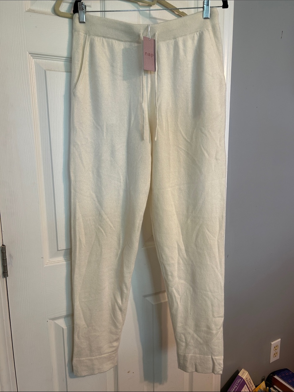 Cream Knit Drawstring Jogger Pants for Women